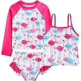 Funnycokid Girls Swimsuit 3 Pieces Long Sleeve Rash Guard Set Tankini Bathing Suits Summer Kids Swimwear 3-10 Years