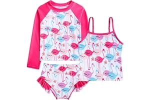 Funnycokid Girls Swimsuit 3 Pieces Long Sleeve Rash Guard Set Tankini Bathing Suits Summer Kids Swimwear 3-10 Years