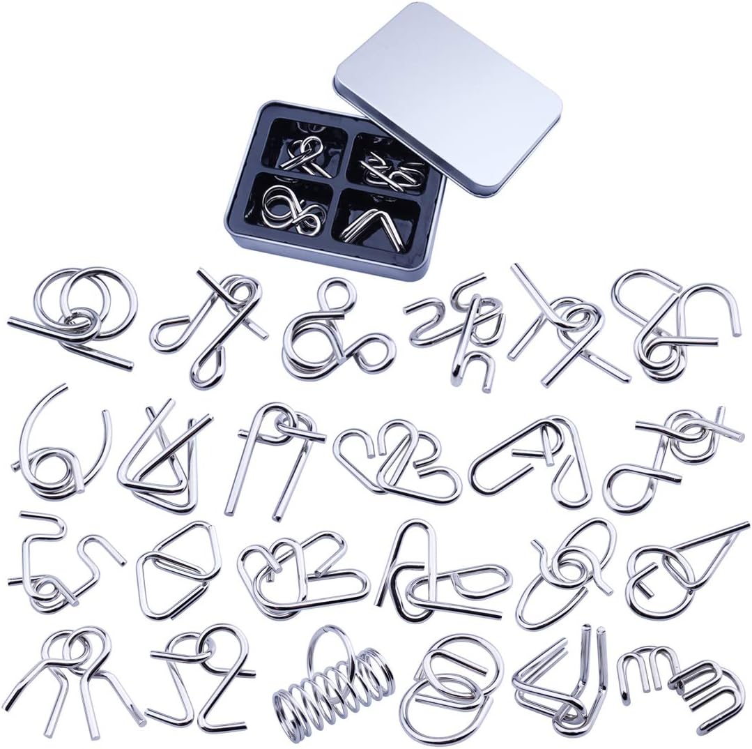 Yavso 24pcs 3D Metal Wire Puzzles Set, Brain Teaser Trainning IQ Test Magic Trick Toys for Kids and Adults