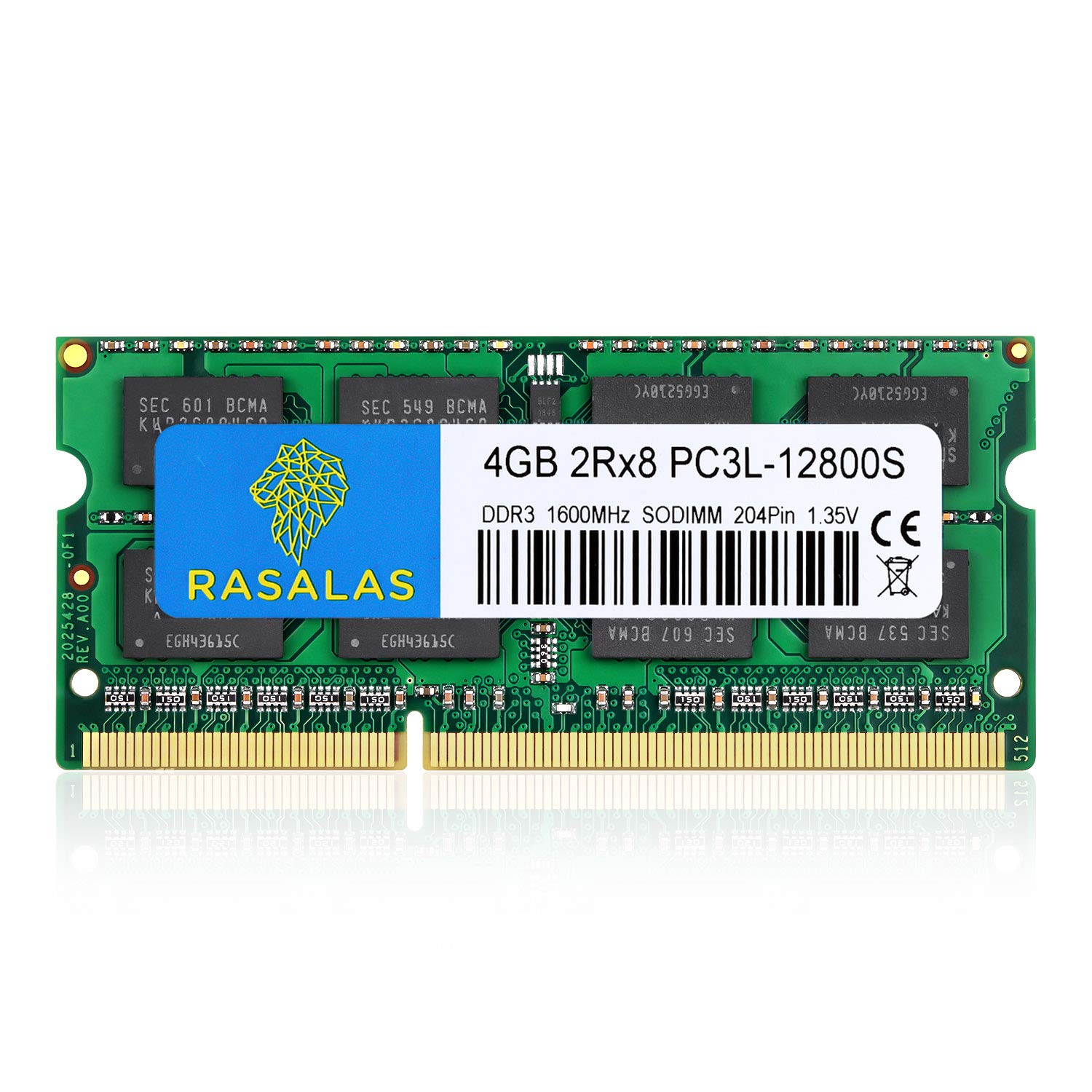 Rasalas 4GB DDR3 PC3-12800 DDR3 1600MHz SODIMM RAM PC3L 12800S DDR3 1600 2Rx8 1.35V CL11 Notebook RAM Memory Modules for Intel AMD and Mac Computer