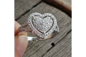 GUIDECUN Dainty Women's White Gold Plated Pavé-Set Cluster White Cubic Zirconia Love Heart-Shaped Wedding Promise Rings (US Size 10)