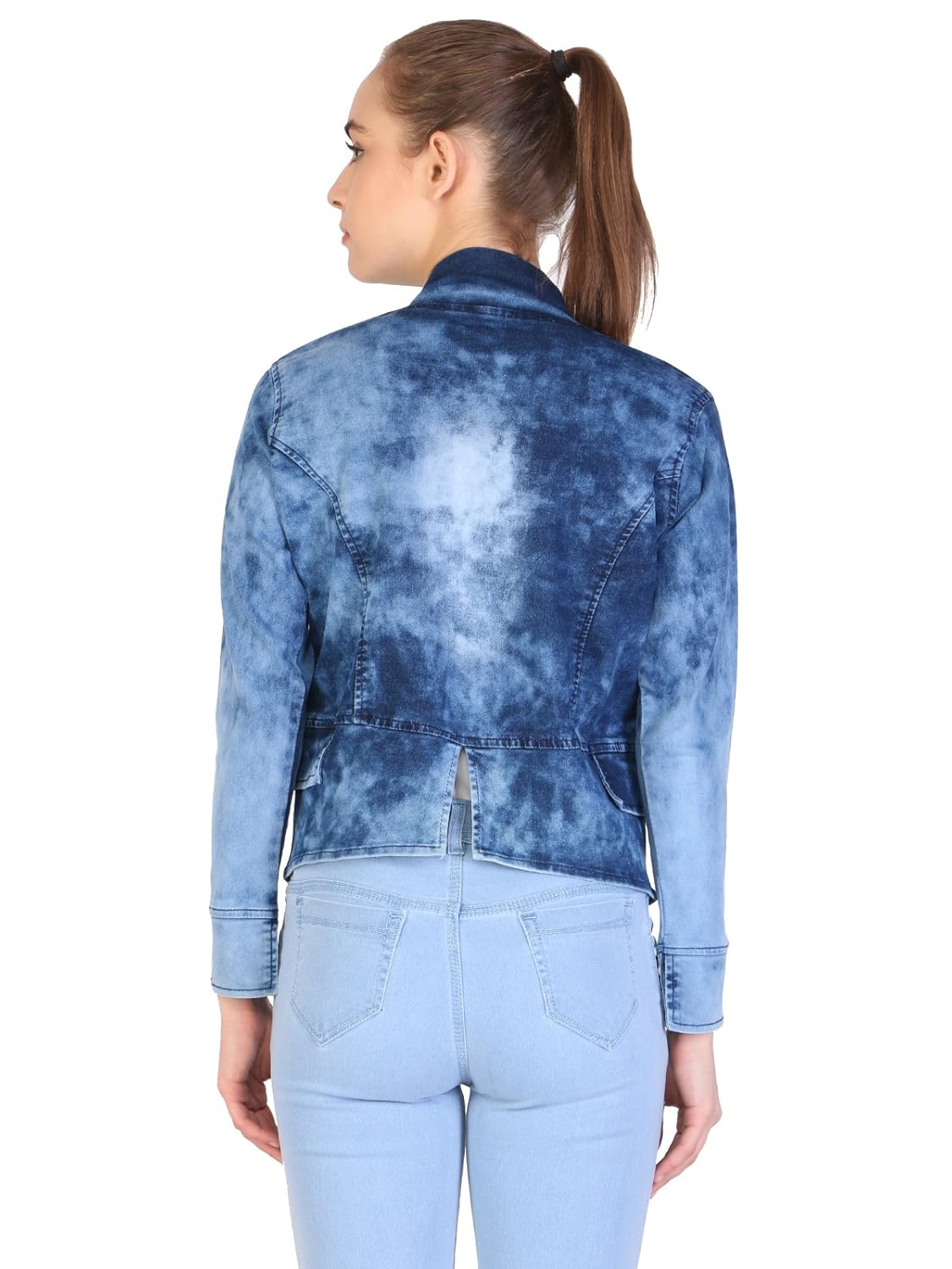 broadstar blue printed full sleeves denim jacket for women
