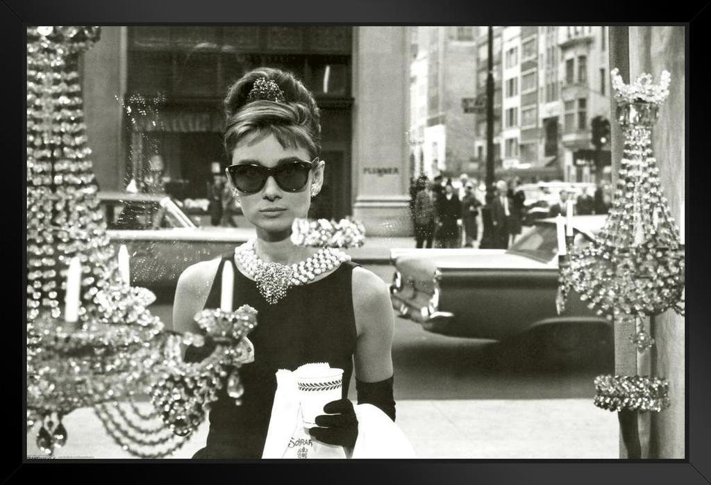 Pyramid America Audrey Hepburn Window Scene Breakfast at Tiffanys Holly Golightly Comedy Movie Film Framed Poster 14x20 inch