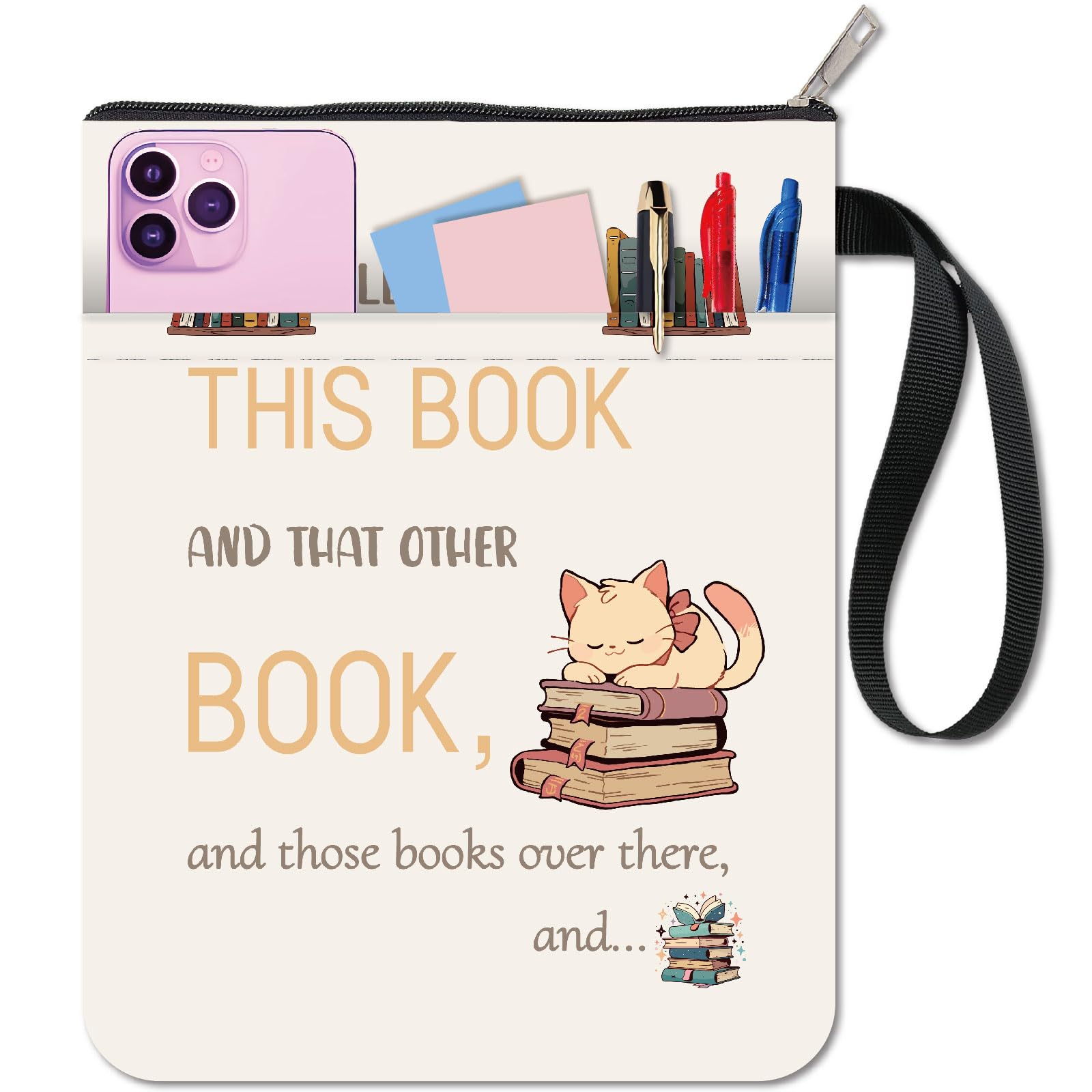 CRASPIRE Cat Book Protector for Paperbacks Words Book Covers White Book Sleeve Washable Fabric Cloth Book Cover with Zipper and Extra Sleeve Pocket for Book Lovers Classmate Gifts