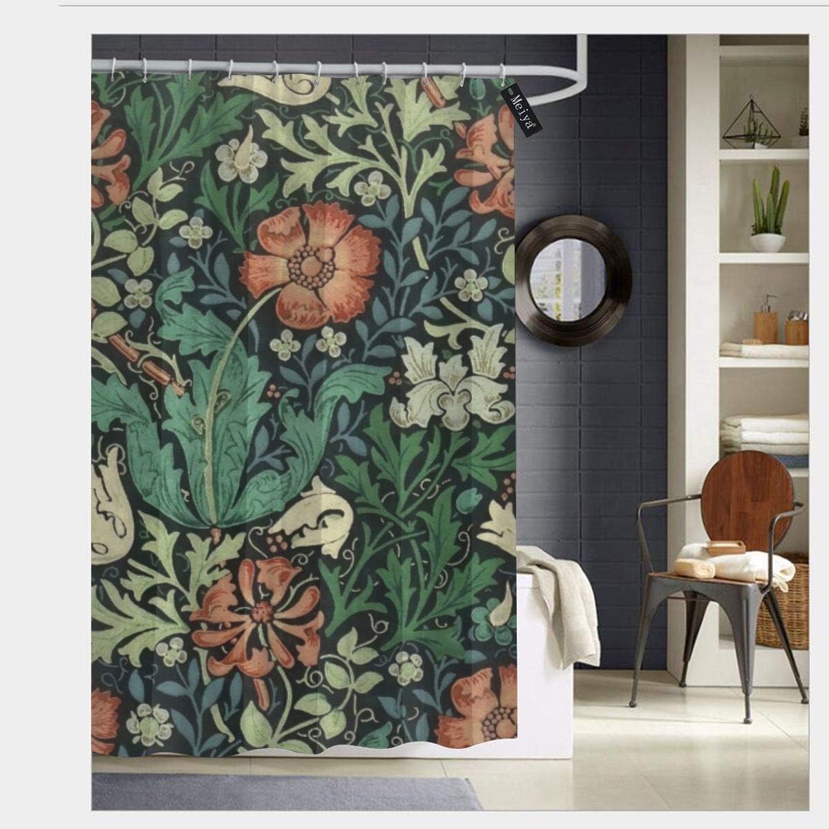 JoneAJ William Morris Compton Floral Art Nouveau Pattern Shower Curtain 3D printing Waterproof coated polyester fabric bathroom with 12 hooks 71 inches