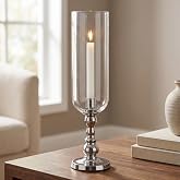 Glass Hurricane Candle Holder, Silver Finish Taper Candlestick, Set of 1 | 18