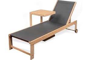 JONATHAN Y LNG1100B-2SET Trabuco Coastal Modern Acacia Wood Mesh 3-Position Outdoor Chaise Lounge Set with Side Table Transitional, Classic, Minimalist, Traditional, Contemporary, Dark Gray/Light Teak