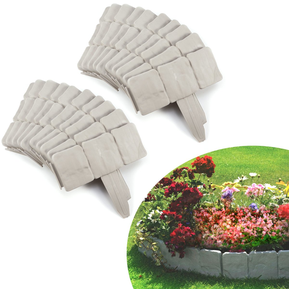 Cobbled Stone Effect Plastic Garden Lawn Edging Plant Border Colors 10PCS (Grey(20PCS))