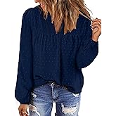 BETTE BOUTIK Women Boho Long Sleeve Shirts Dressy Casual V Neck Fall Fashion Tops Swiss Dot Flowy Blouses