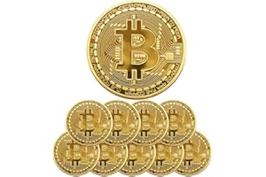 Naturiway 10 Pcs Bitcoin Coins, 24K Gold Plated, 3mm BTC Cryptocurrency Collectibles with Protective Case, Blockchain Decor for Home and Office