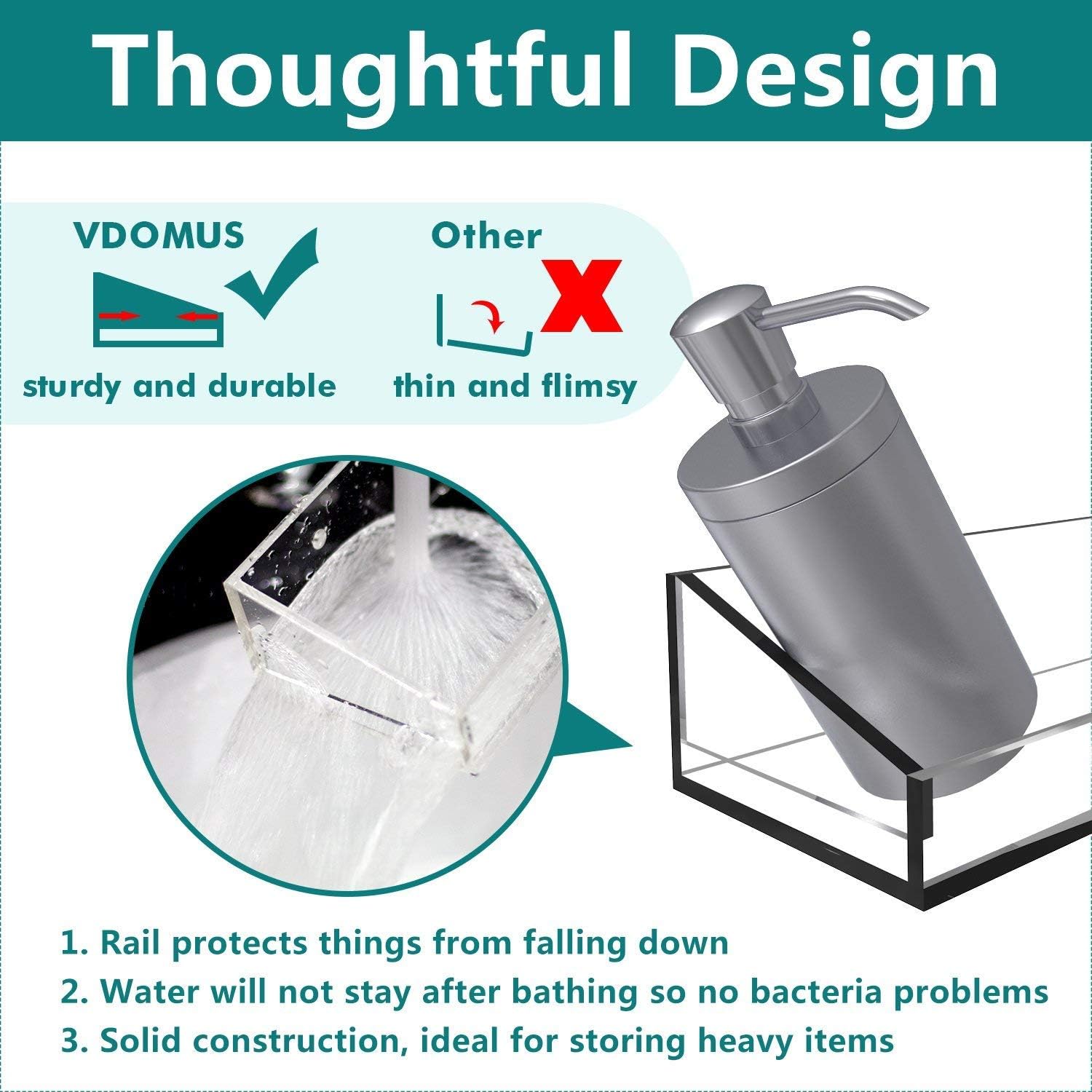 Vdomus Acrylic Bathroom Shelves, Wall Mounted Non Drilling Thick Clear Storage & Display Shelvings, 2 Pack: Kitchen & Dining