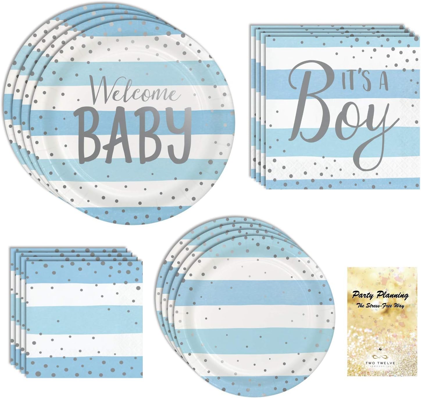 Baby Shower Party Packs (Blue, White & Silver) Health