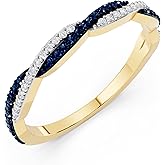 Dazzlingrock Collection Round Blue Sapphire & White Diamond Swirl Stackable Ring for Women in 10K Solid Gold