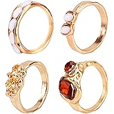 Mikovivi 4 Pcs Chunky Gold Vintage Rings Set for Women, Stackable Rings Crystal Gemstones Irregular Statement Jewelry for Women Jewelry Gift Everyday Wear