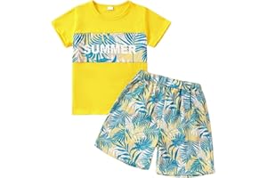 GOLLUNER Kid Toddler Boy Summer Clothes Hawaiian Jungle Short Sleeve T-Shirt + Shorts 2PC Summer Outfits Set