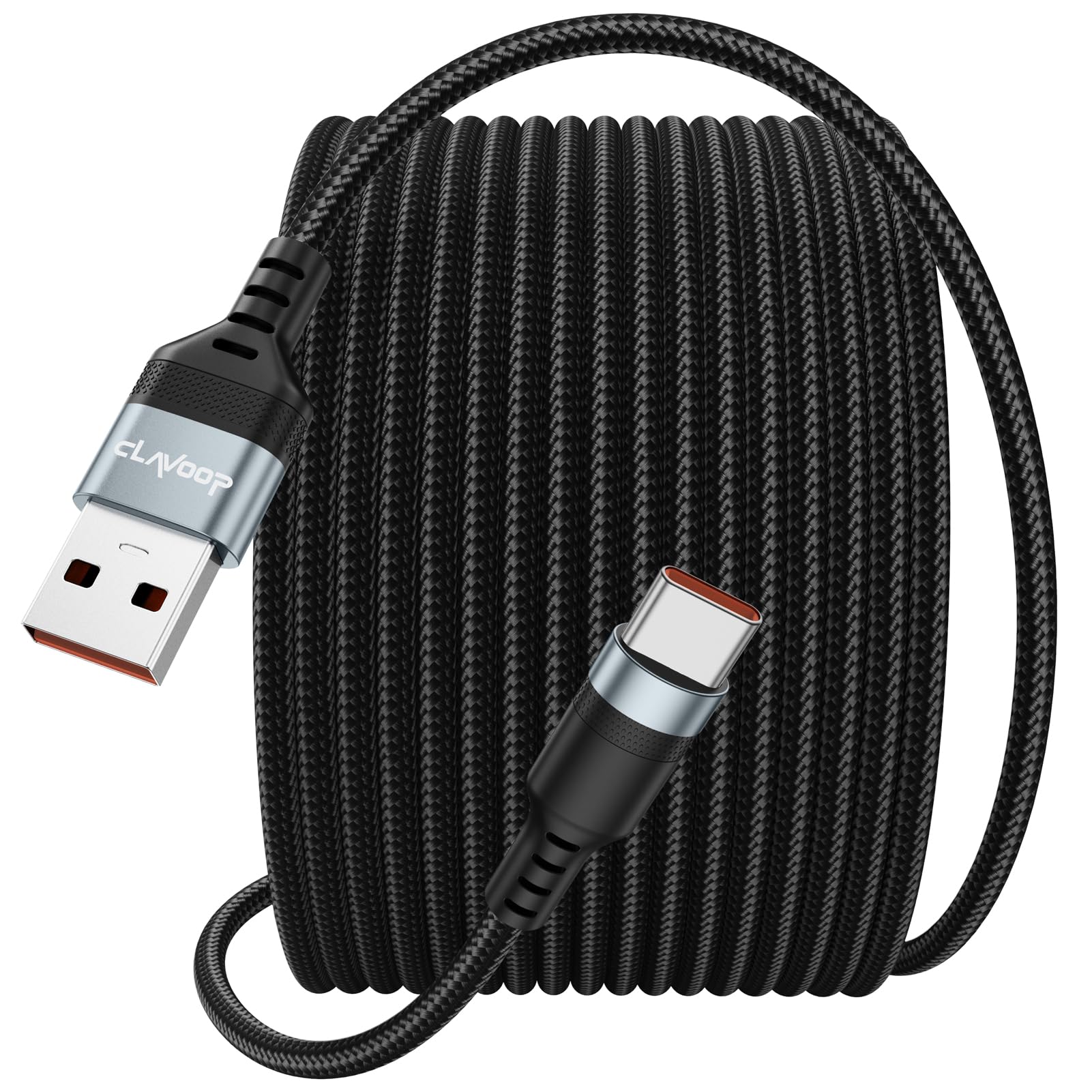 Photo 1 of USB C Cable 25ft Fast Charging 12W, Extra Long USB A 2.0 to USB-C Charge Cord 25 Foot 480Mbps Data Transfer Type C Black Braided for iPhone 17/16/15, Galaxy S25/24/23, Pixel XL/2/3/4XL, LG V30, Nokia