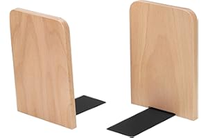 JIANTA Wood Book Ends, 2 Pack Beech Wood Bookends for Shelves, Non-Slip L-Shaped Heavy Duty Bookends, Book Stopper, Bookshelf