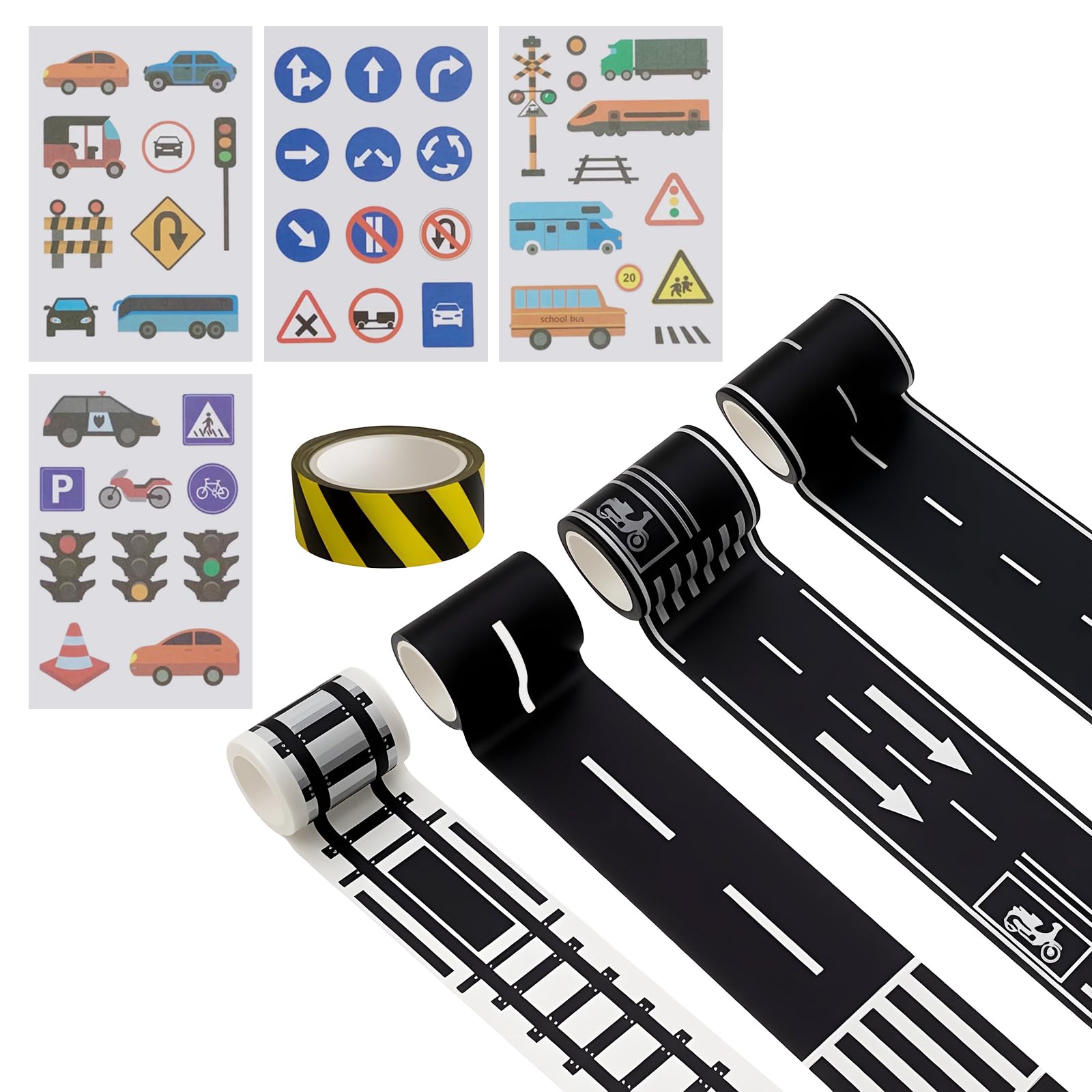 9 Rolls Removable Road Tape Stickers for Kids Toy Cars, 2 Inch Wide 65 FT Long Traffic Roadway Tape for DIY Race Track Party Decoration and Railway Play Set