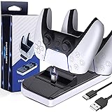 LORDSON PS5 Controller Charger, Dual USB Charging Dock Stand [Can Charge with Skin Protector On] Portable Base Station with T