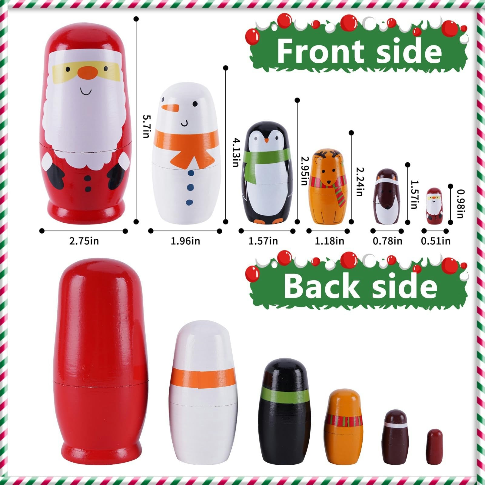 Tngan Chirstmas Russian Nesting Dolls, 2 Pack Wooden Handmade Nested Set Matryoshka Dolls, Russian Stacking Dolls Toys for Kids Toddlers Happy Chirstmas Home Decoration Gift(Santa Snowman)