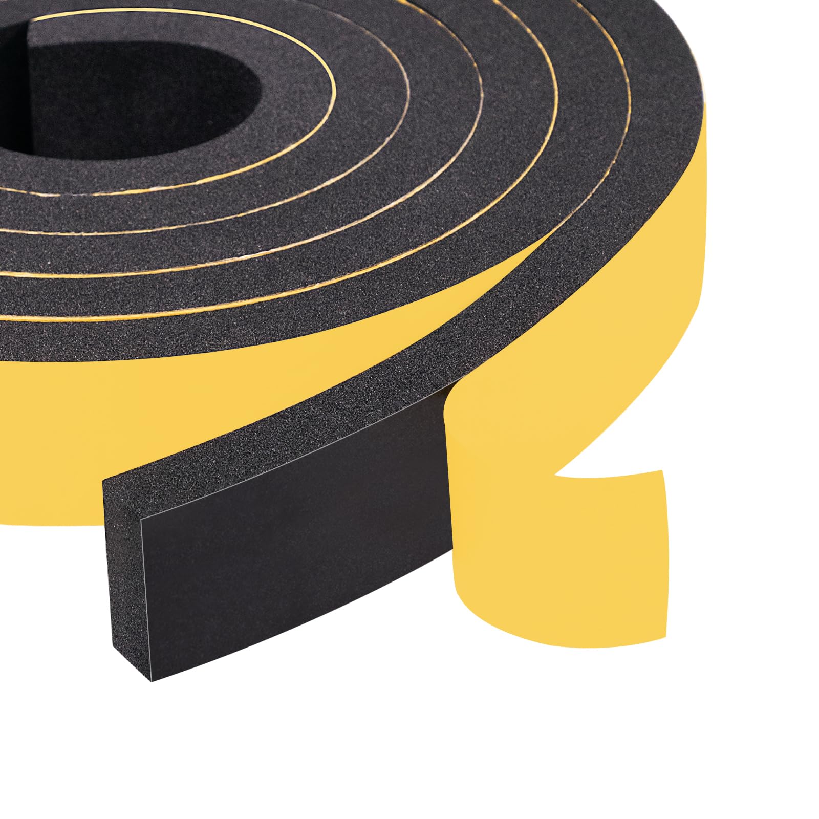 Yotache Foam Strips with Adhesive 2 Rolls 25mm Wide X 10mm Thick, Black Foam Insulation Stripping Tape, 4m Length (2 X 2m Each)