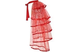 GRACEART Steampunk Sparkle Sequin Tulle Tutu Bustle Skirts 6 Layer Overskirt Tie-on Belt