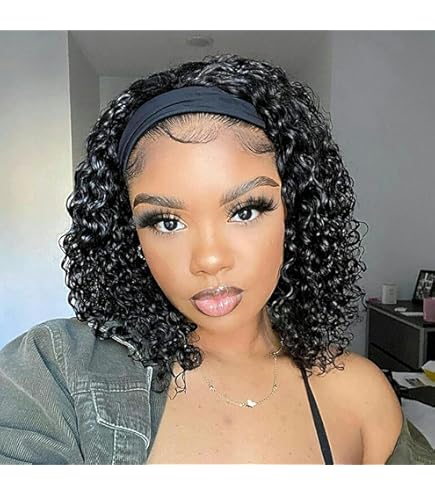 Amazon.com : Comfair Headband Wig Human Hair Bob Short  display picture 3