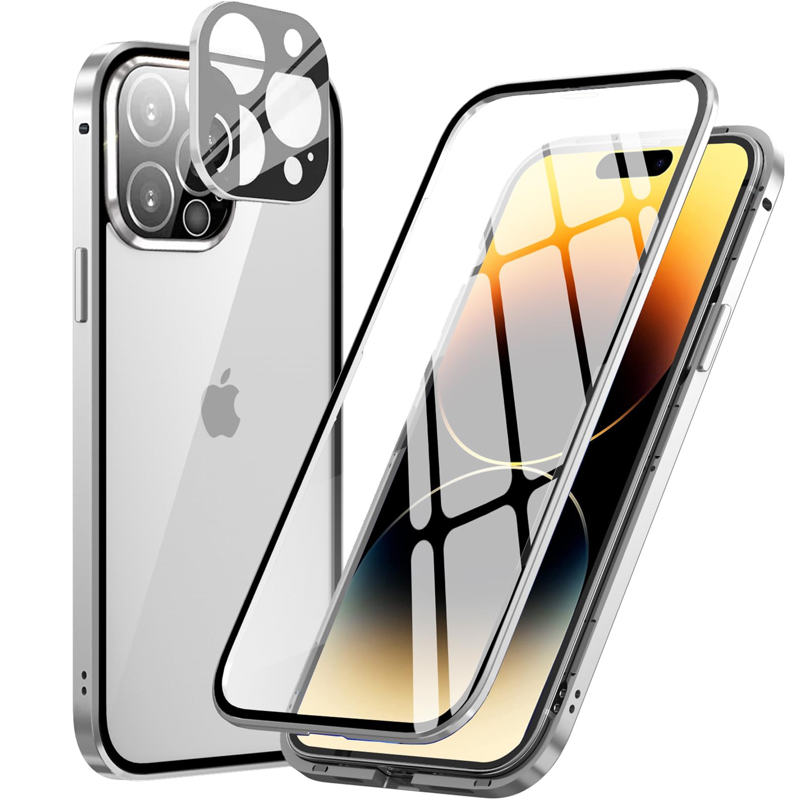 MIMGOAL Case for Apple iPhone 15 Pro, Magnetic Adsorption Metal Bumper with Front and Back Transparent Tempered Glass Cover 360 Degree Full Body Protective Case for iPhone 15 Pro 6.1", White — image 1