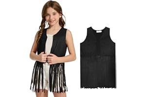 ATAMET Girls Kids Fringe Vest Sleeveless Western Cowgirl Vest 60s 70s Hippie Faux Suede Tassels Jacket for Halloween