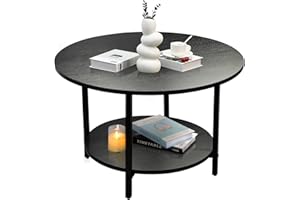 FAMIDGE Coffee Table Round, 27.5" 2-Tier Circle Coffee Table with Storage Shelf, Wood Coffee Table Circular for Living Room, Modern Center Table for Home, Office, Black
