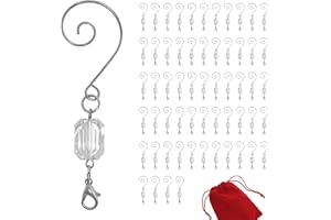 BANBERRY DESIGNS Christmas Ornament Hooks - Clear Acrylic Gem Style Beads with Silver Wire Ornament Hooks and Lobster Claws - Pack of 60 - Decorative Hook Assortment 3" L