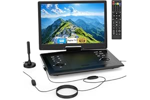 17.9" Portable TV/DVD Player Combo with 15.6" Large HD Swivel Screen, Digital TV ATSC Tuner, Built-in Battery, Support HDMI i