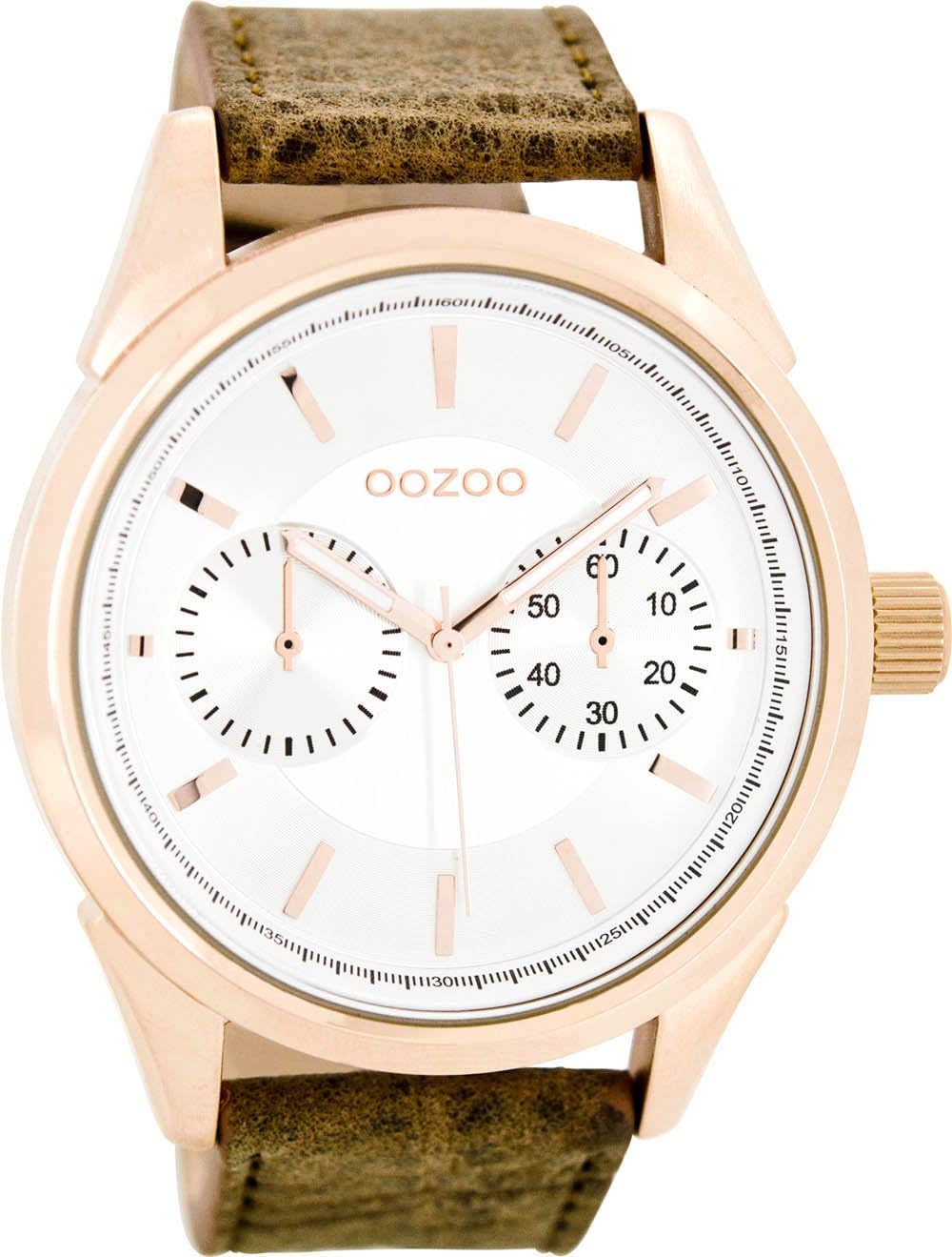 Oozoo Men's Watch with Leather Band 49 mm in Pink/Silver/Brown C8590