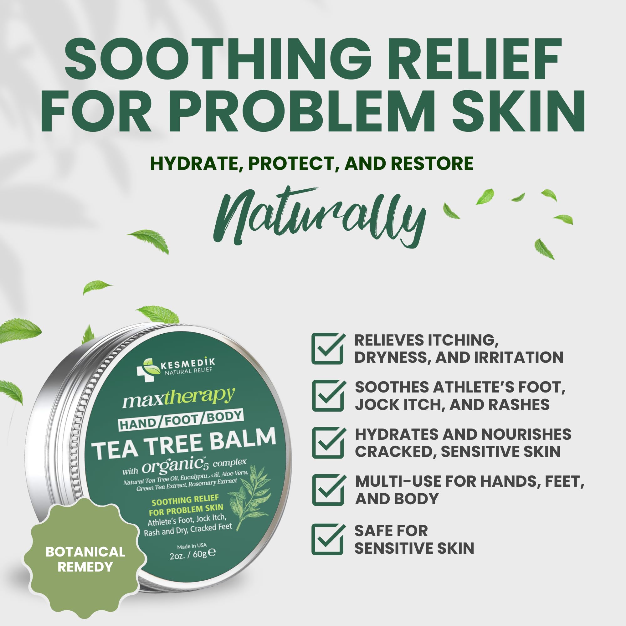KESMEDIK Tea Tree Oil MaxTherapy Balm, Itchy Skin Relief, Soothing for Rashes, Jock Itch, Athlete’s Foot, Chafing, Insect Bites, Folliculitis, Dry Sensitive Skin, Effective & Safe for All Ages, 2-Pack