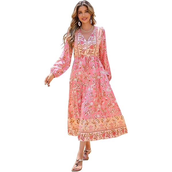CeCe Women's Printed Linen Puff Sleeve V-Neck Maxi Dress Sweet Rose Medium  at Amazon Women's Clothing store