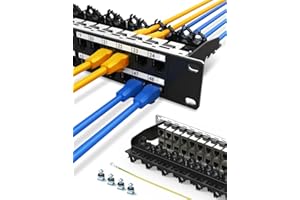 Enmane 1U48Port Keystone Patch Panel Cat6A Keystone Patch Panel Shielded with Cable(No Cable Tie Required) Management for 19inch Rackmount