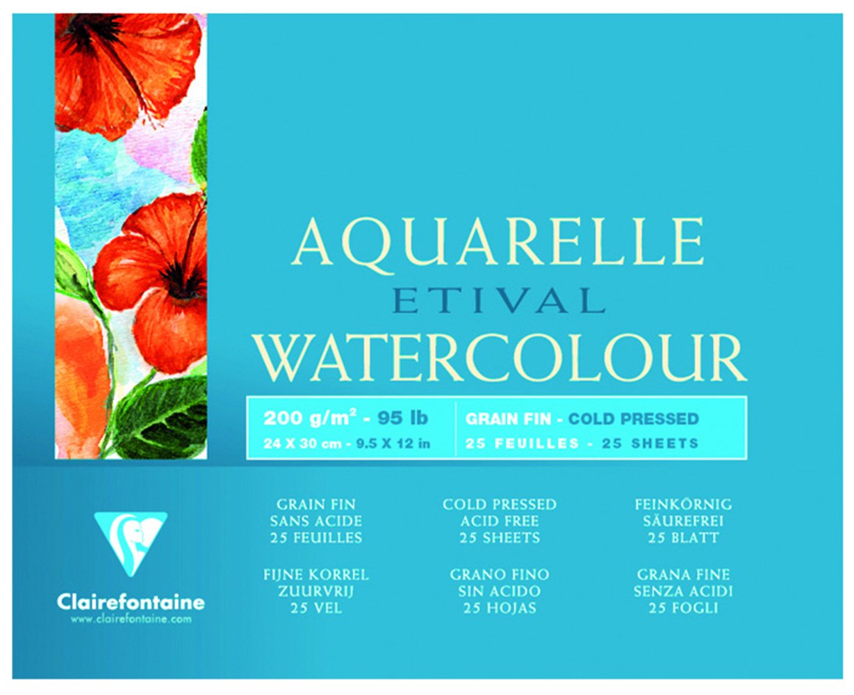 Clairefontaine - Ref 96454C - Etival Cold Pressed Glued Watercolour Painting & Drawing Pad (25 Sheets of Paper) - 24 x 30cm - 200gsm Cellulose Art Paper