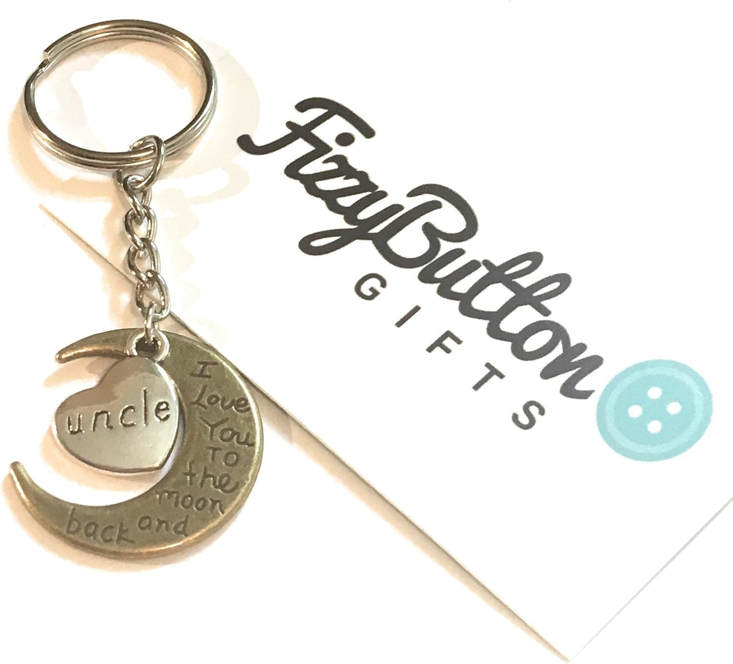 FizzyButton Gifts Keyring Uncle I Love You to The Moon and Back Bronze and Silver Tone Charm Key Ring - Image 3