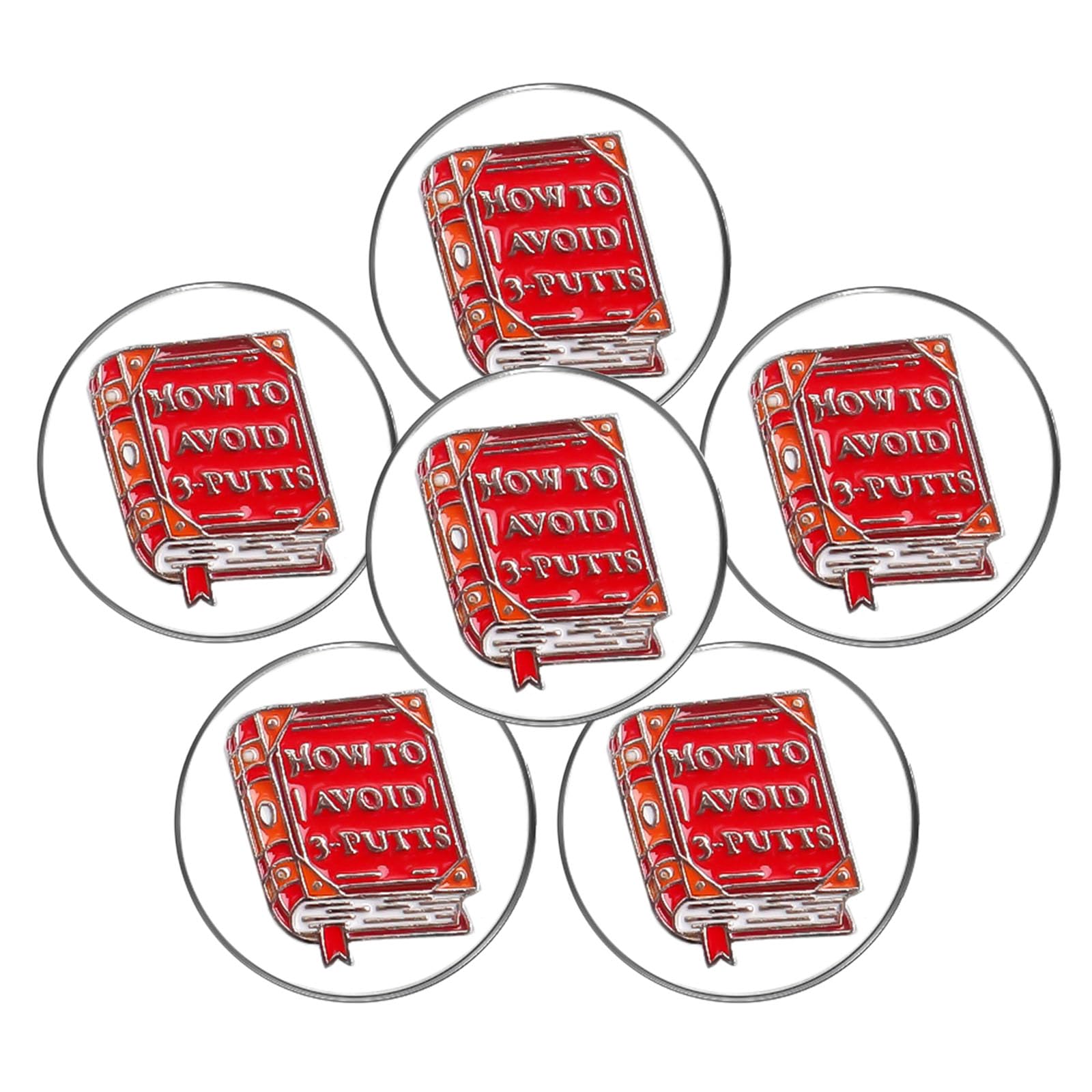 FINGER TEN Golf Ball Marker for Ladies Men Value 6 Pack, Golf Accessories Ballmarker Magnetic fit Golf Divot Tools Hat (Red Book)