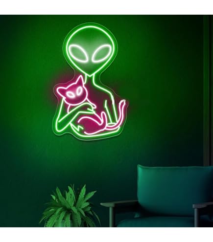 Green Alien Neon Signs For Wall Decor Bedroom Man Cave Game Room Home Bar Party Decor LED Alien Neon Light For Kid Birthday Gift