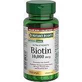 NATURE'S BOUNTY Biotin, Ultra Strength, 10,000 mcg, Promotes Hair Growth, Thicker Healthier Nails, Stronger Thicker Hair & He