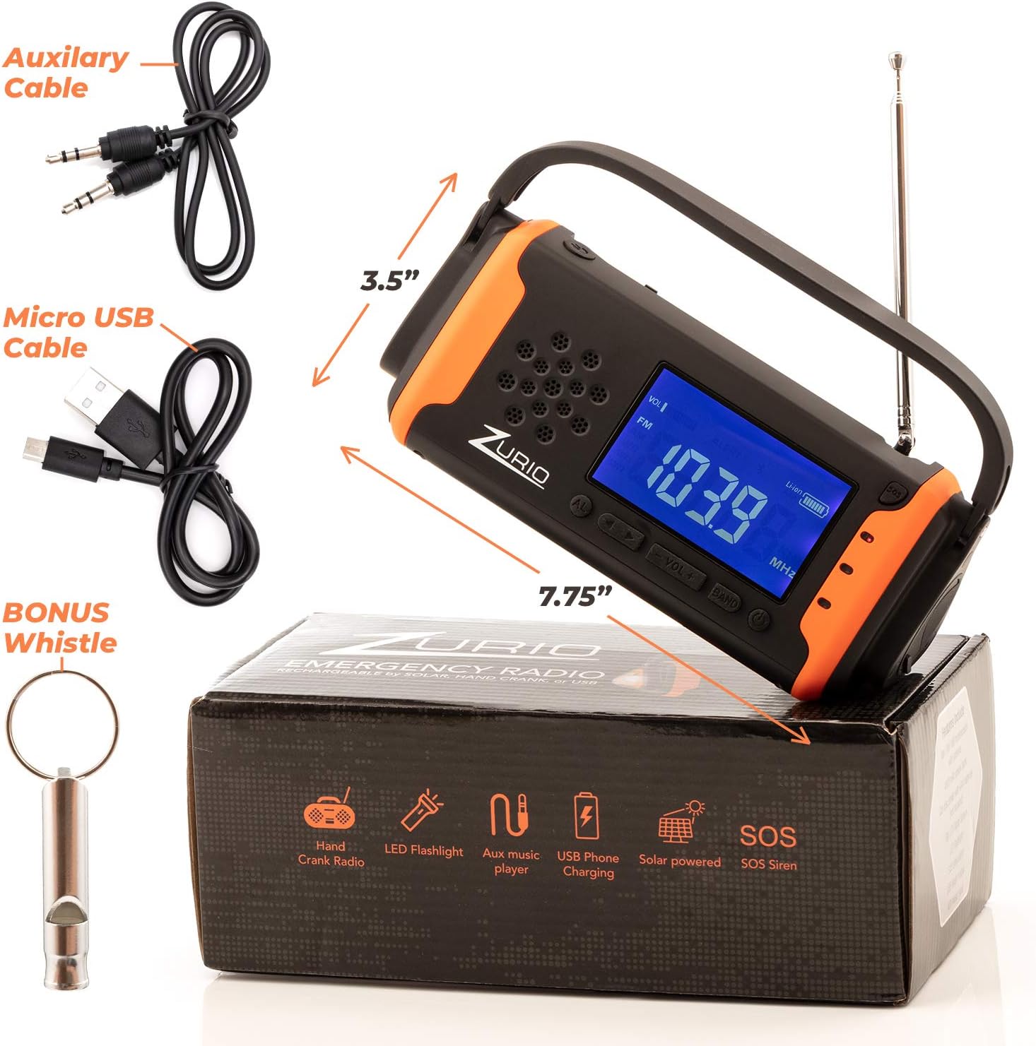 Emergency Radio with NOAA Weather Alert - Hand Crank & Solar Powered Hurricane Radio – AM FM Weather Survival Radio with Battery Backup, Flashlight, Phone Charger, SOS Alarm, Bonus Survival Whistle: Home Audio & Theater