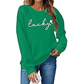 APRFLOWER Women St. Patrick's Day Sweatshirts Shamrock Clover Print Long Sleeve Shirts Casual Irish Gift Pullover Tops