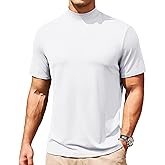 Men's Mock Turtleneck Short Sleeve Soft Lightweight Casual Basic T-Shirts Solid Pullover Tops