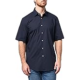 BOSS, Stretch Poplin Short Sleeve Button Down Shirt, Premium Navy, 17.5