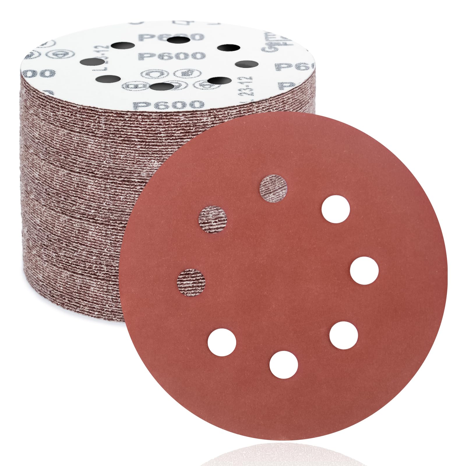 FEIHU 125mm Sanding Discs 50Pcs Orbital Sander Discs, 60 Grits, Aluminium Oxide, Hook and Loop, 125mm Diameter, 1mm Thickness, Fine Grit, Bonded Construction