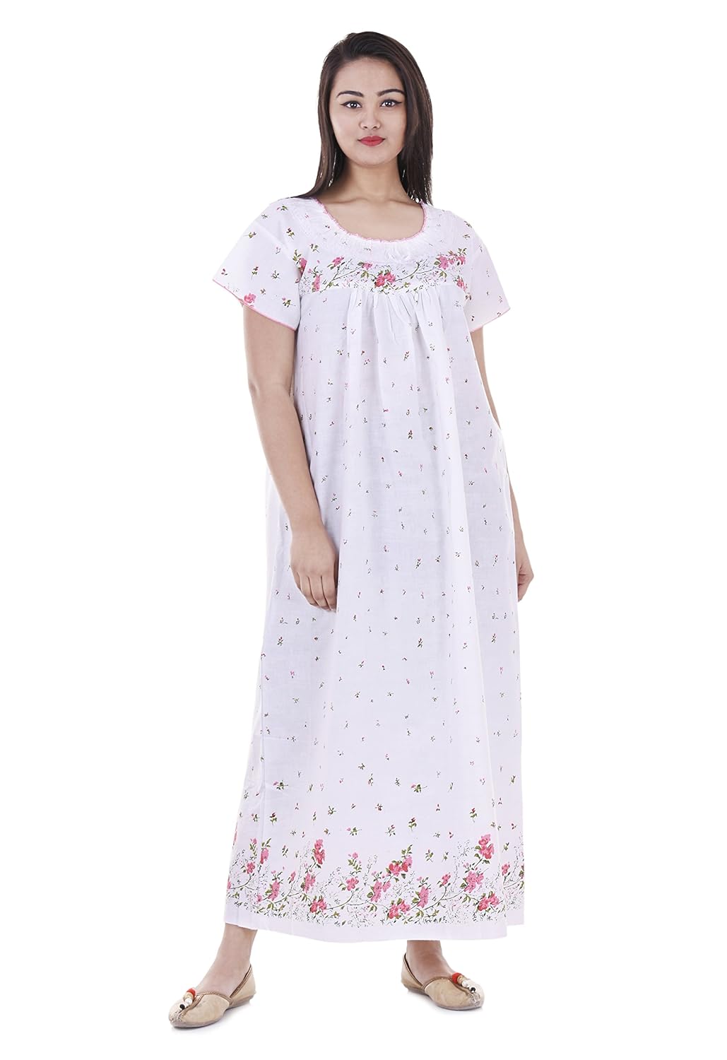 indian handicraft women's cotton maxi (gwn-20_white_free size)