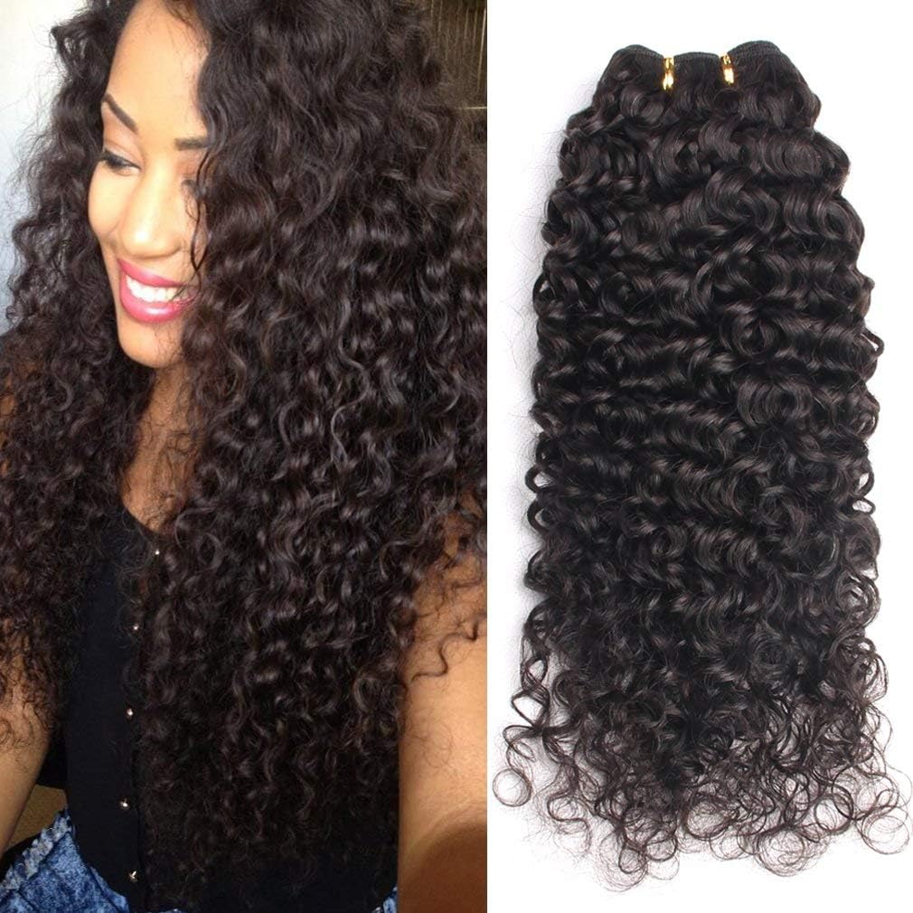 MSGEM 3 Bundles Deal Curly Virgin Hair Unprocessed Brazilian Human Hair Extensions Brazilian Deep Wave Curly Hair Natural Black Mixed Length (16 18 20inch)