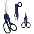 SINGER ProSeries Sewing Scissors Bundle: 8.5" Heavy Duty Fabric, 4.5" Detail Embroidery, 5" Thread Snips With Comfort Grip (Dark Blue)