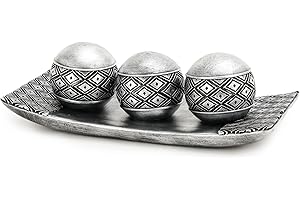 Artconal Retro Decorative Sphere Orbs Set of 3 with Tray Bowl for Centerpiece Table Decoration, Antique Accent Center Piece for Home Dining Table Centerpiece Vintage Decoration